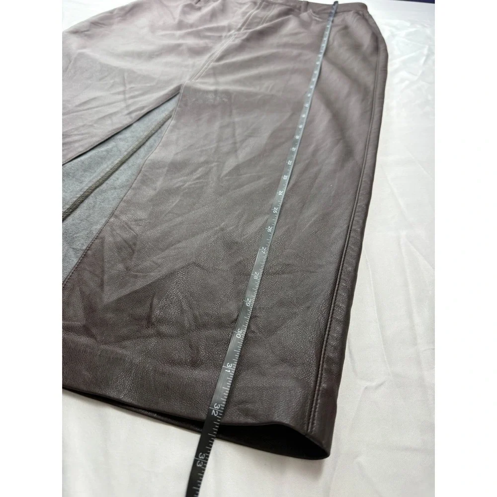 Express 12 Vegan Leather‎ Midi Skirt Brown Straight Front Slit